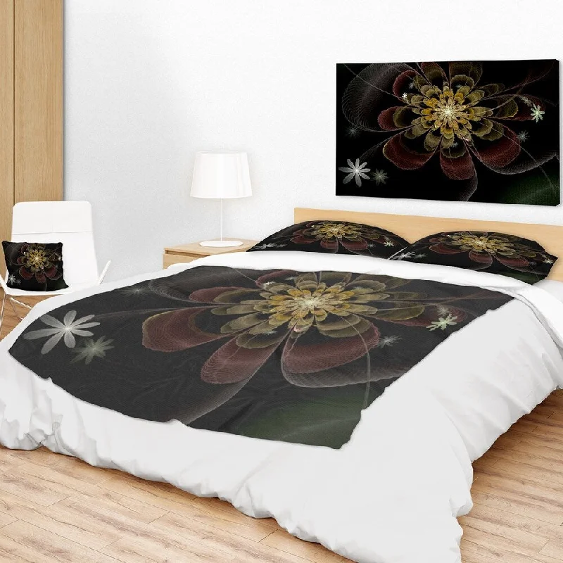 Designart 'Brown Fractal Flower with Silver stars' Floral Throw Blanket