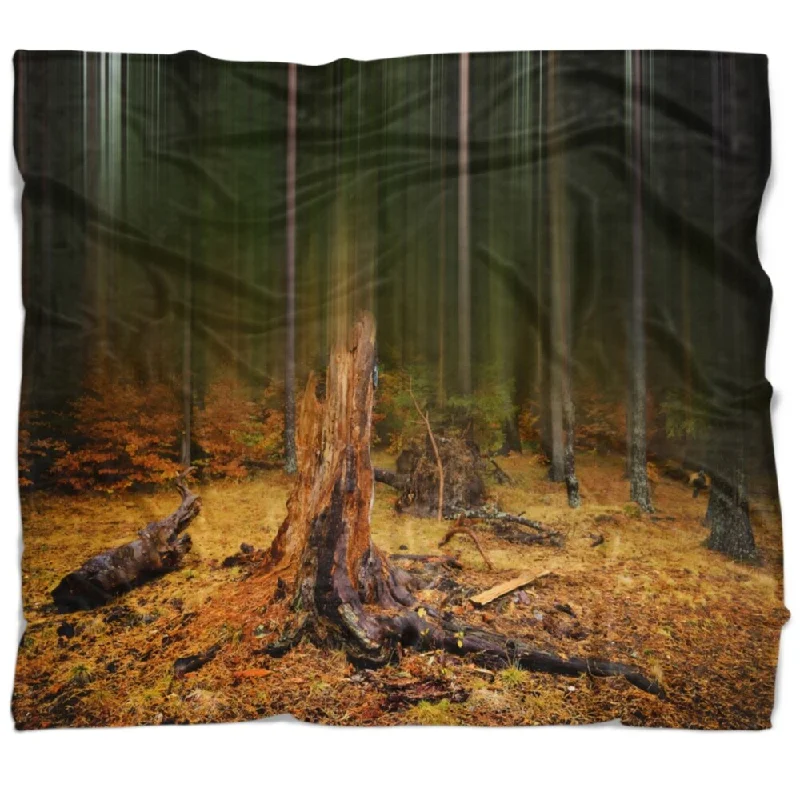 Designart 'Dark Fall Forest on Foggy Morning' Landscape Fleece Throw Blanket