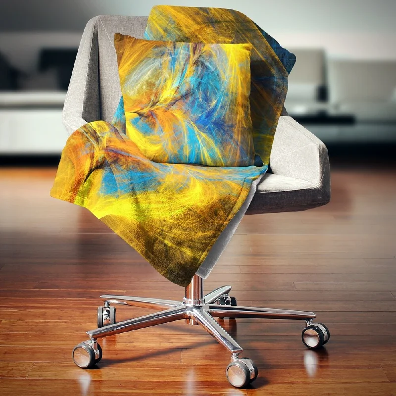 Designart 'Gold and Blue Psychedelic Pattern' Abstract Throw Blanket