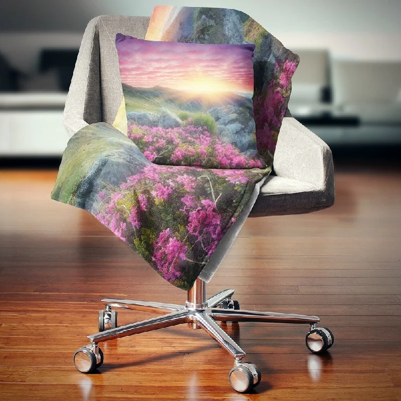 Designart 'Morning with Flowers in Mountains' Landscape Photography Throw Blanket