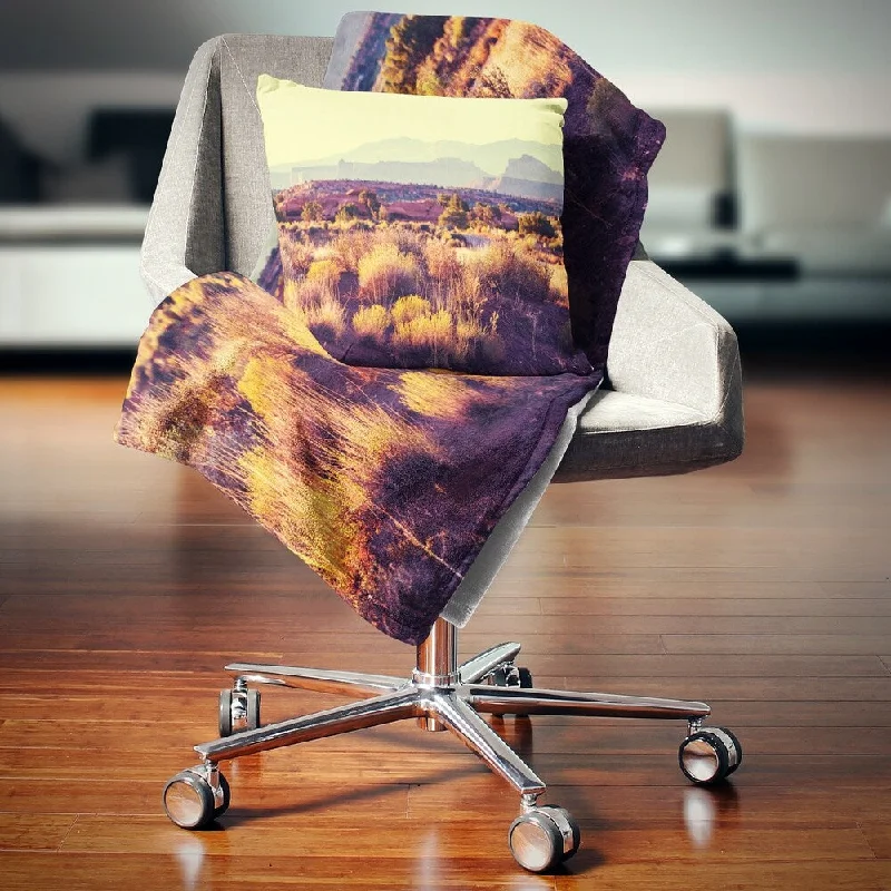 Designart 'Prairie with Layers of Mountains' Landscape Fleece Throw Blanket