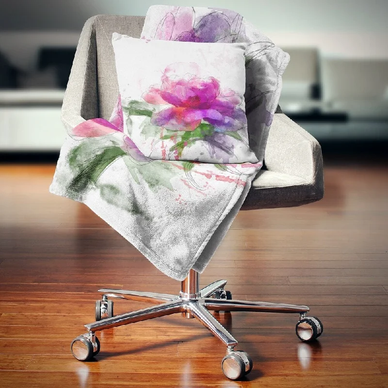 Designart 'Purple Peony Illustration Sketch' Flowers Throw Blanketwork