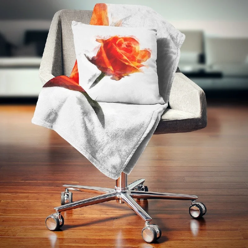 Designart 'Red Rose Drawing with Watercolor' Floral Throw Blanket