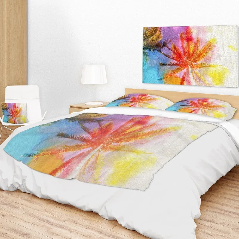 Designart 'Reflective Retro Palm Trees' Landscape Painting Throw Blanket