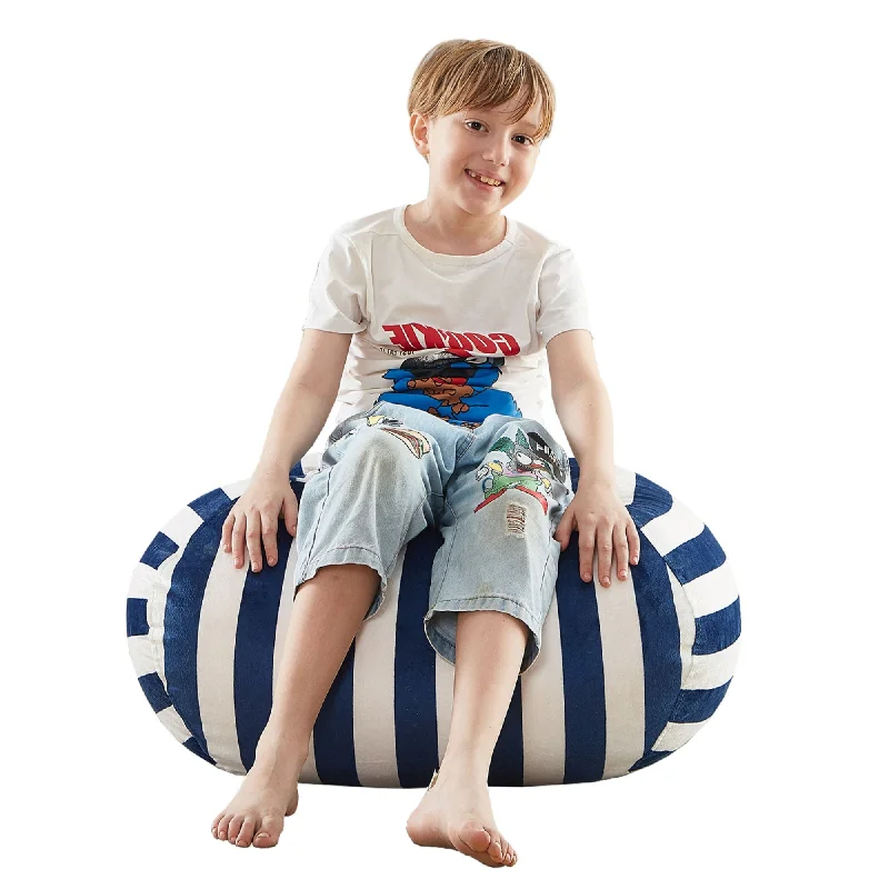 Microfiber Round Striped Pouf Cover - Blue / White