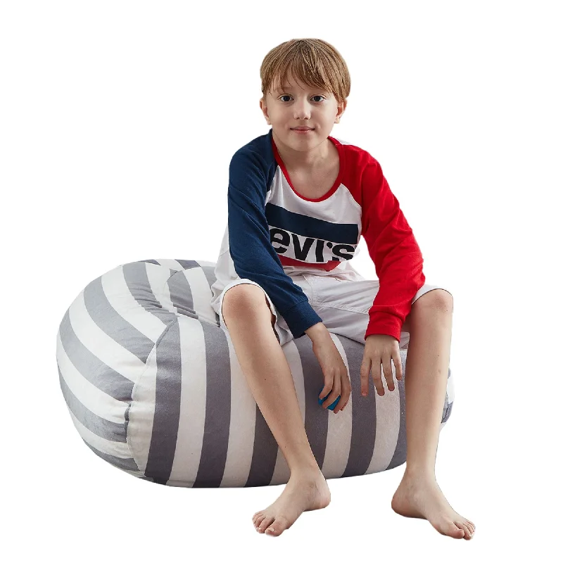 Microfiber Round Striped Pouf Cover - Gray / White