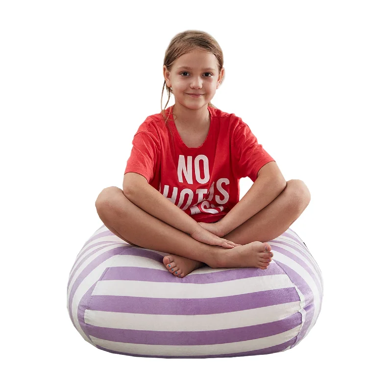 Microfiber Round Striped Pouf Cover - Purple / White