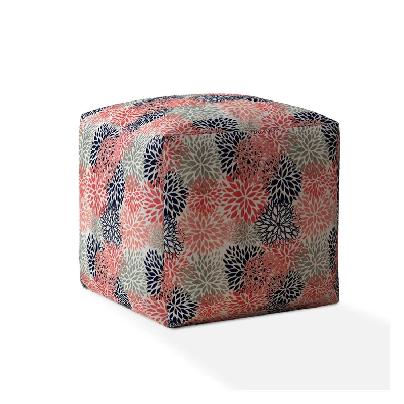 Polyester Floral Pouf Cover - Coral