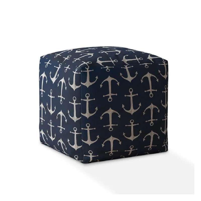 Twill Anchor Pouf Cover - Blue