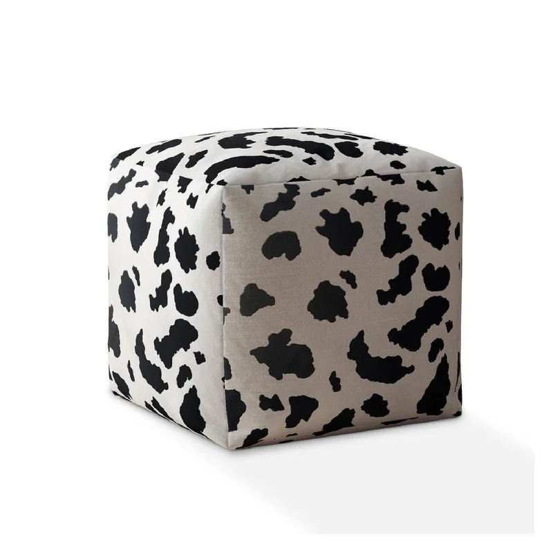 Twill Animal Print Pouf Cover - Black / White